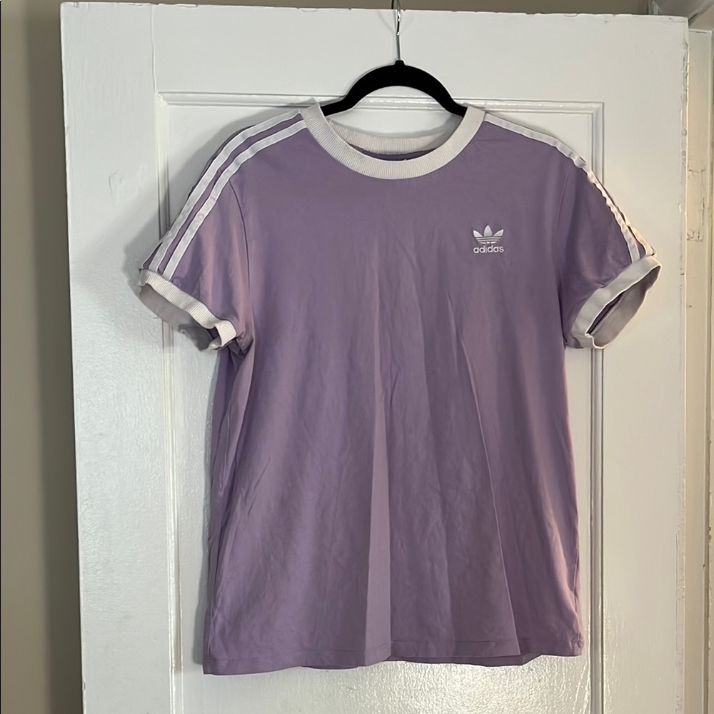 Adidas Purple T-Shirt with White Stripes